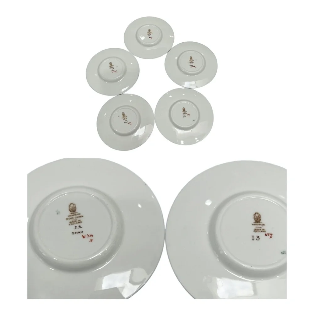WEDGWOOD SHAH BONE CHINA: CUPS & SAUCERS, TRAY, COFFEE POT, SUGAR BOWL & CREAMER
